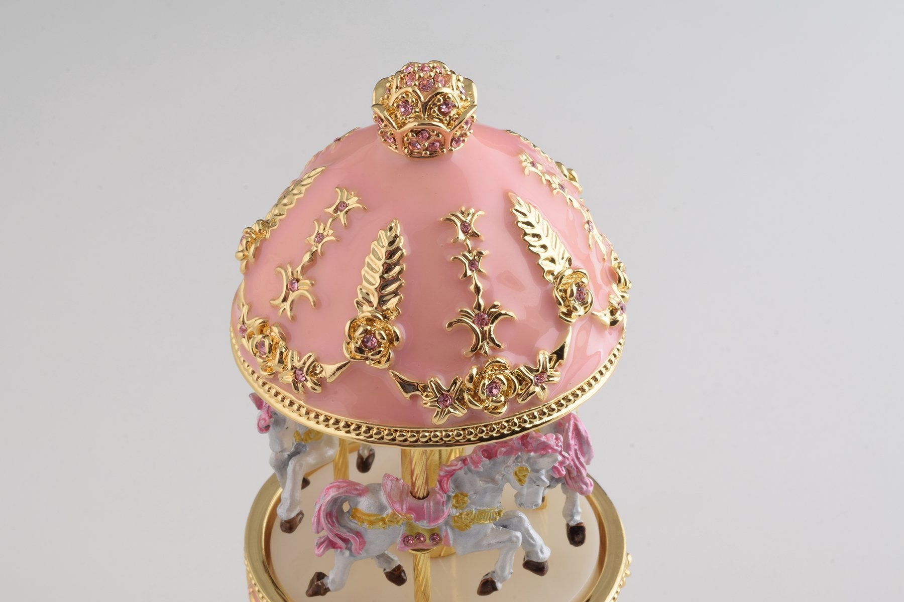 Keren Kopal Pink Carousel Faberge Egg with White Royal Horses