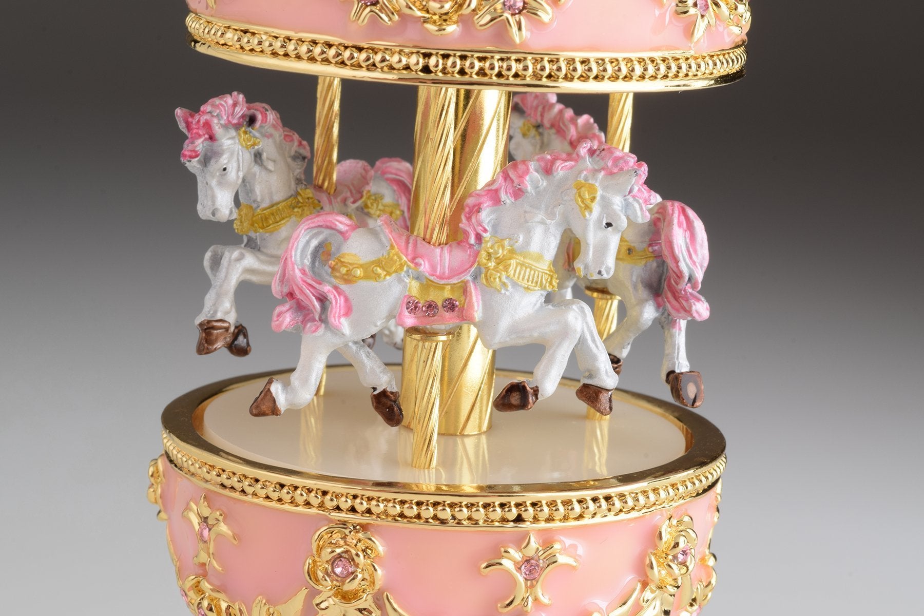 Keren Kopal Pink Carousel Faberge Egg with White Royal Horses