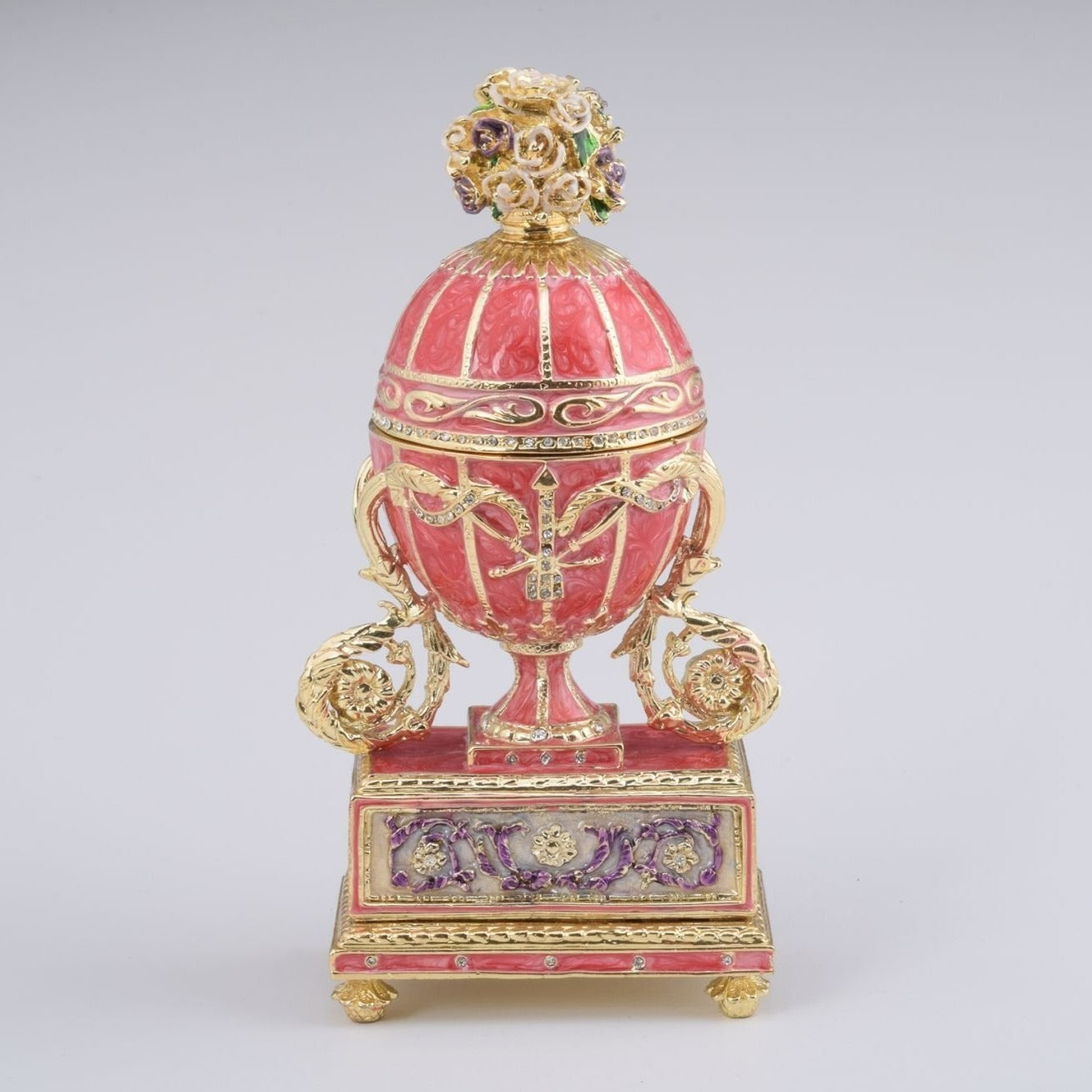 Keren Kopal Pink Faberge Egg with Flowers Bouquet on Top