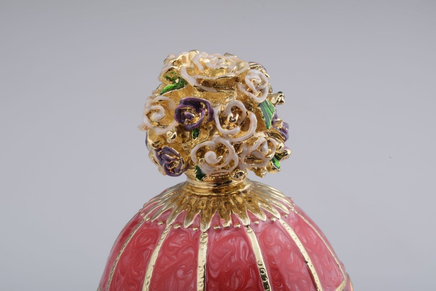 Keren Kopal Pink Faberge Egg with Flowers Bouquet on Top