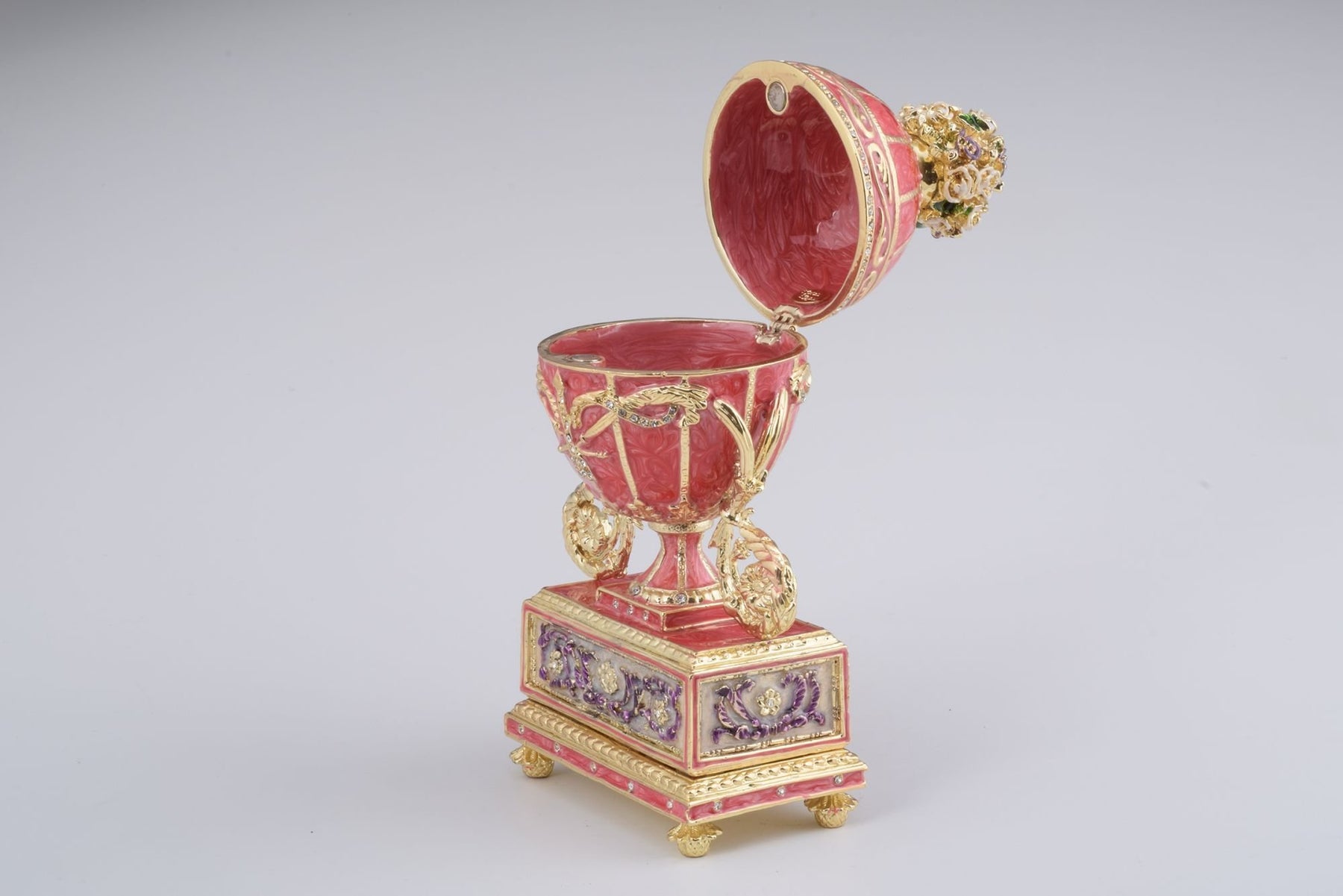 Keren Kopal Pink Faberge Egg with Flowers Bouquet on Top