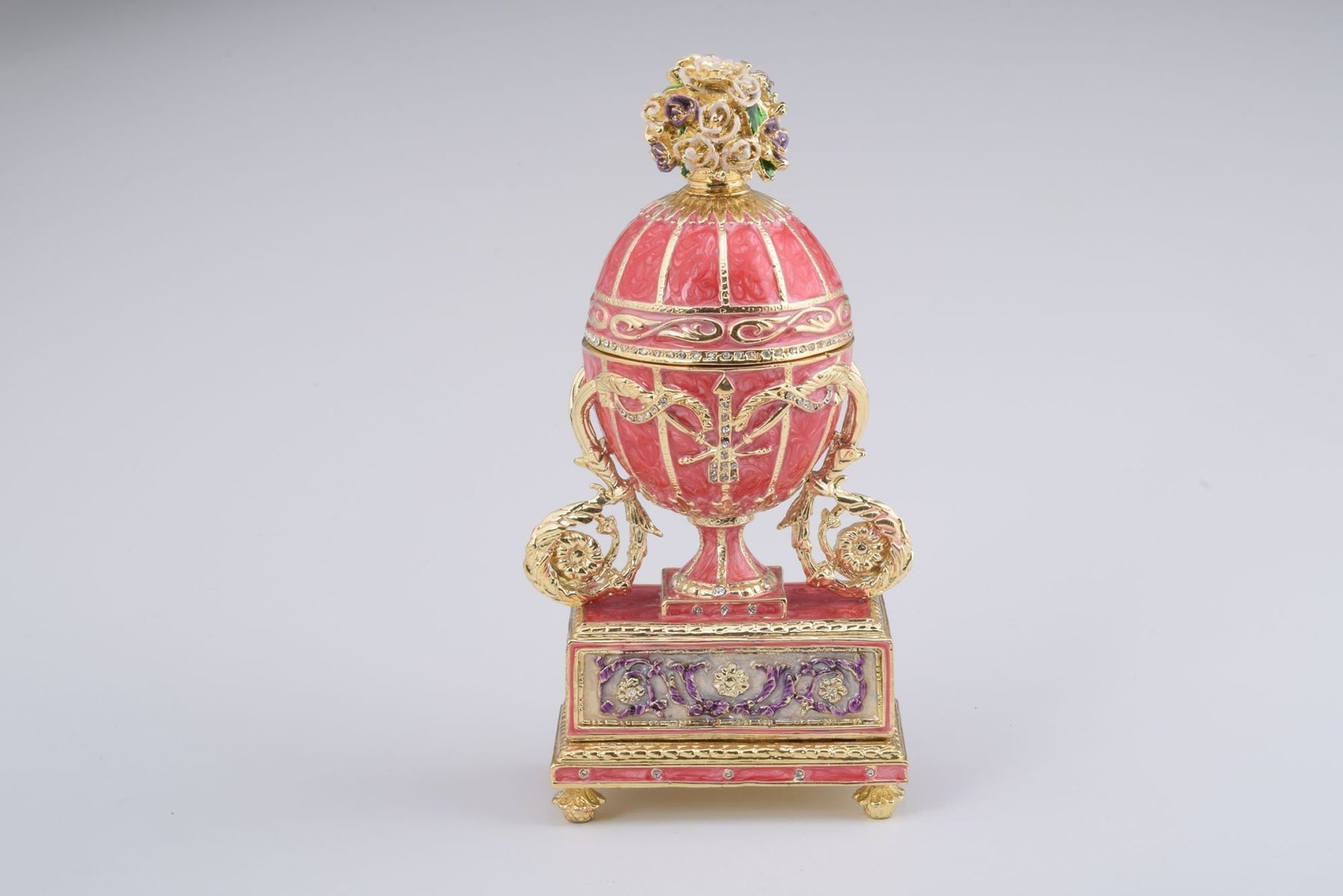 Keren Kopal Pink Faberge Egg with Flowers Bouquet on Top