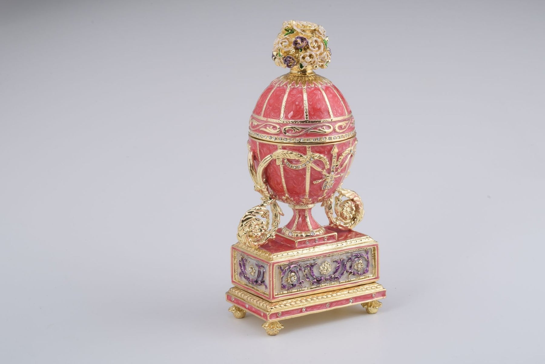 Keren Kopal Pink Faberge Egg with Flowers Bouquet on Top