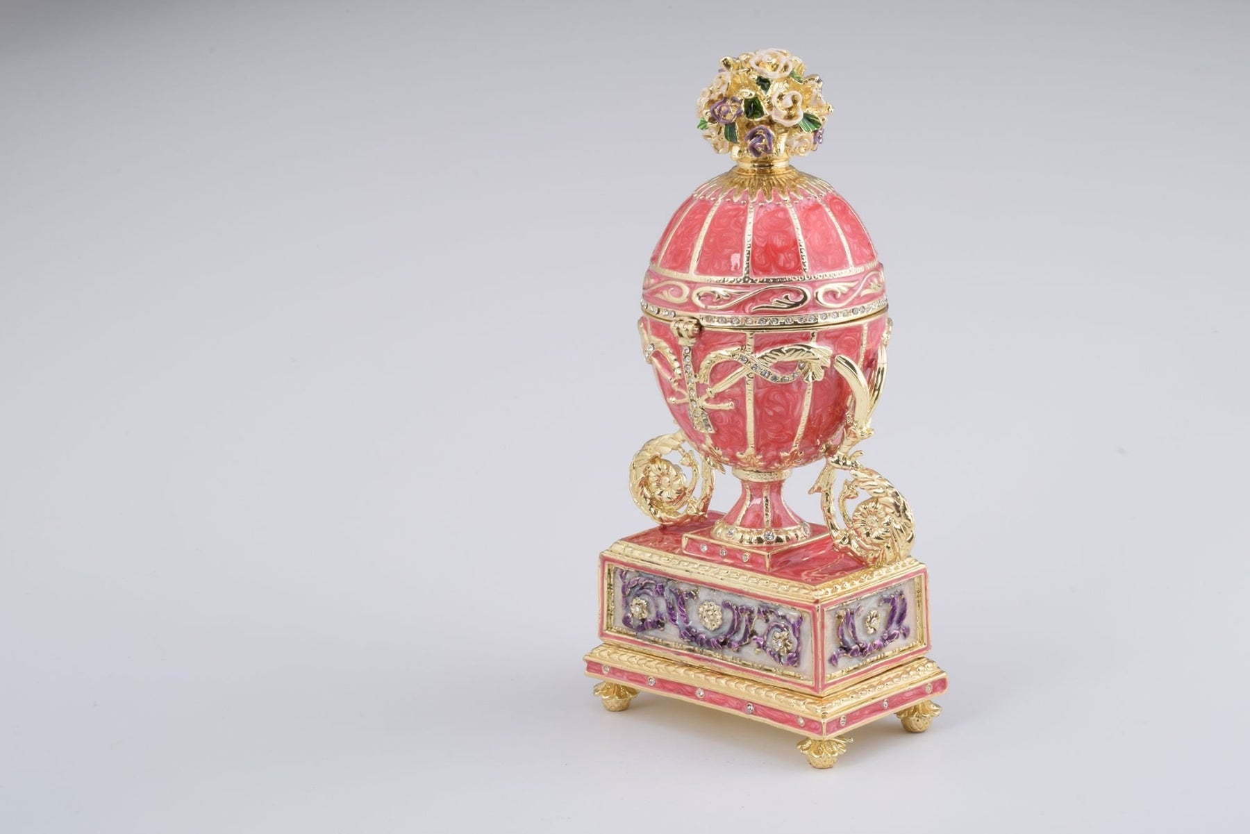 Keren Kopal Pink Faberge Egg with Flowers Bouquet on Top