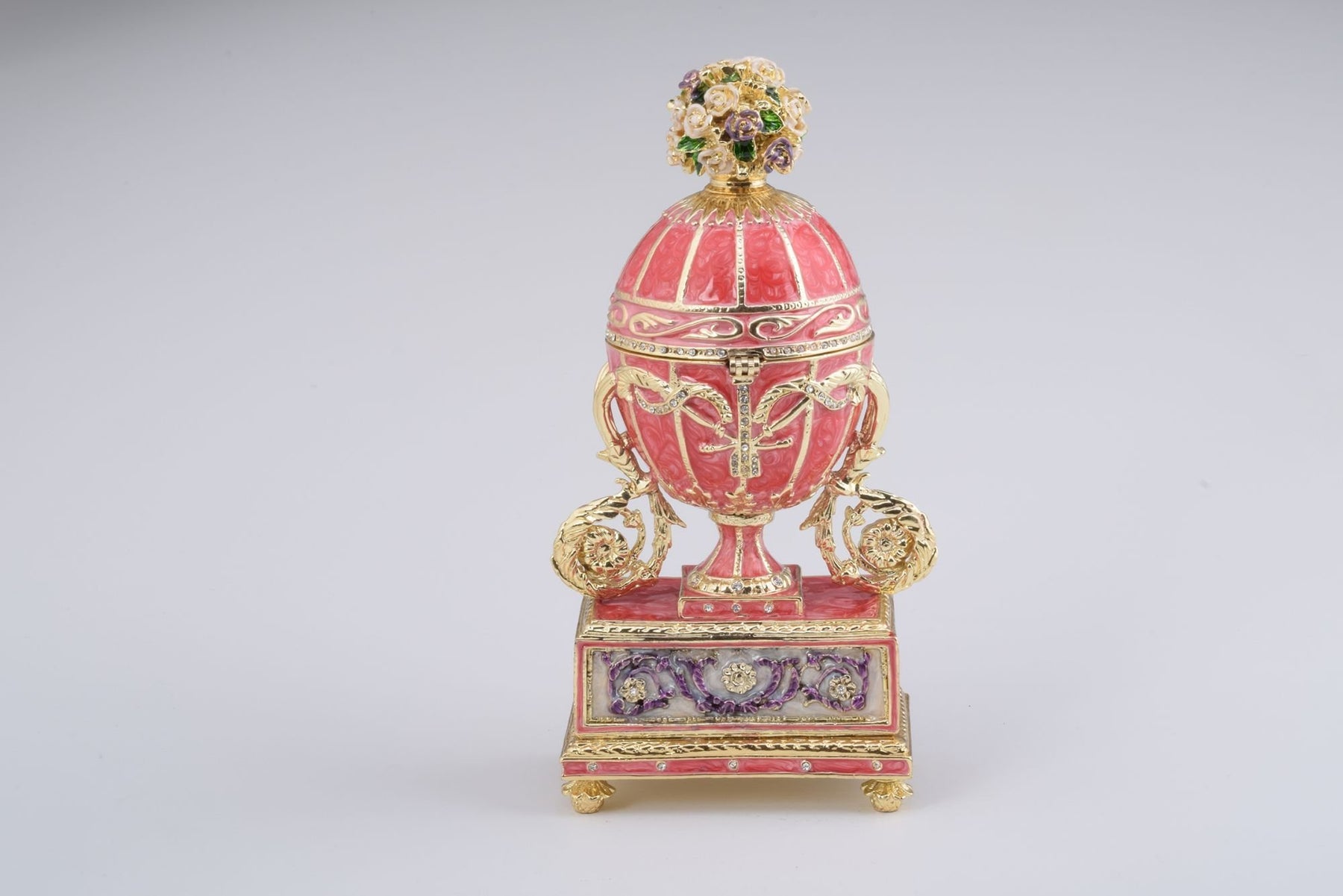 Keren Kopal Pink Faberge Egg with Flowers Bouquet on Top