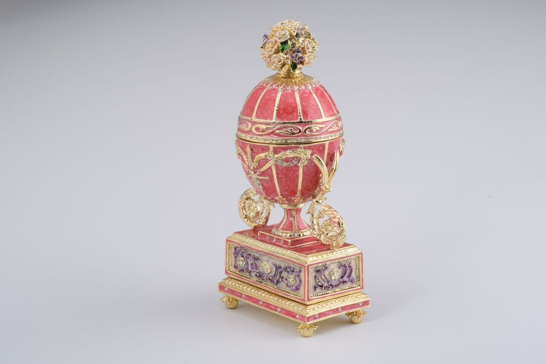 Keren Kopal Pink Faberge Egg with Flowers Bouquet on Top