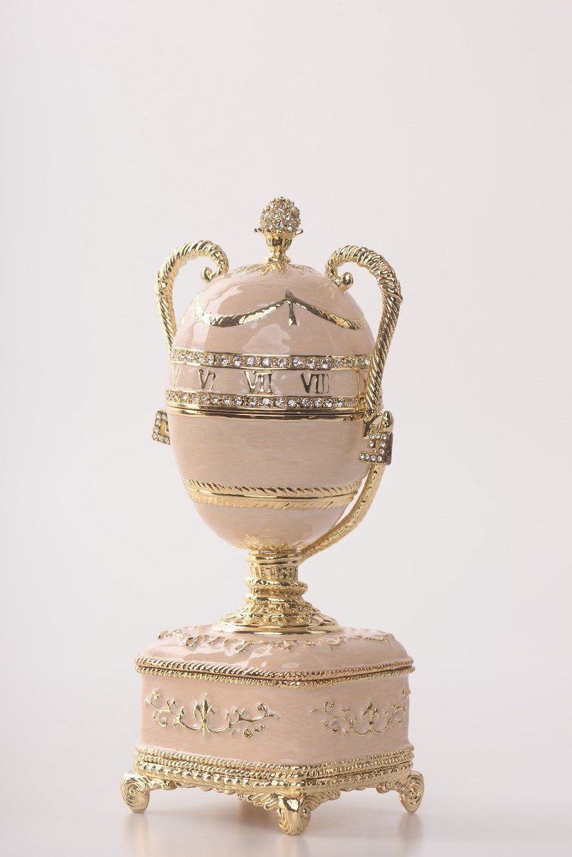 Keren Kopal Pink Faberge Egg with Gold Handles