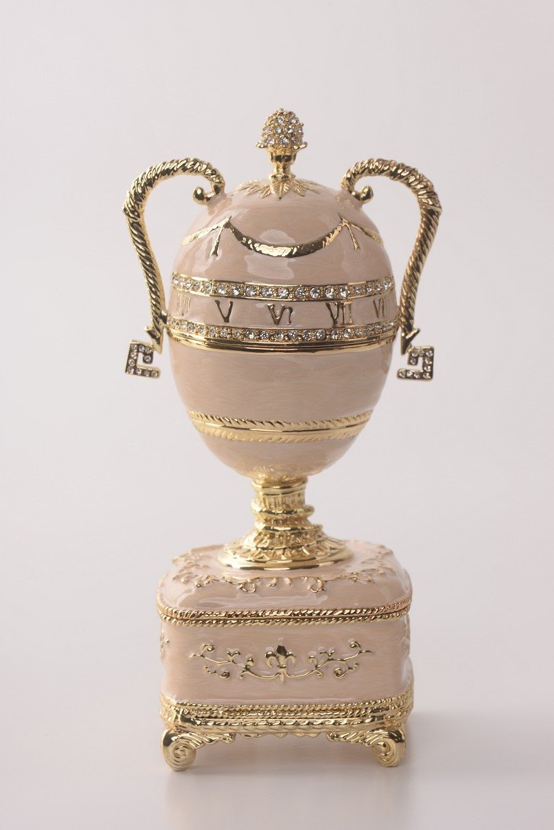Keren Kopal Pink Faberge Egg with Gold Handles