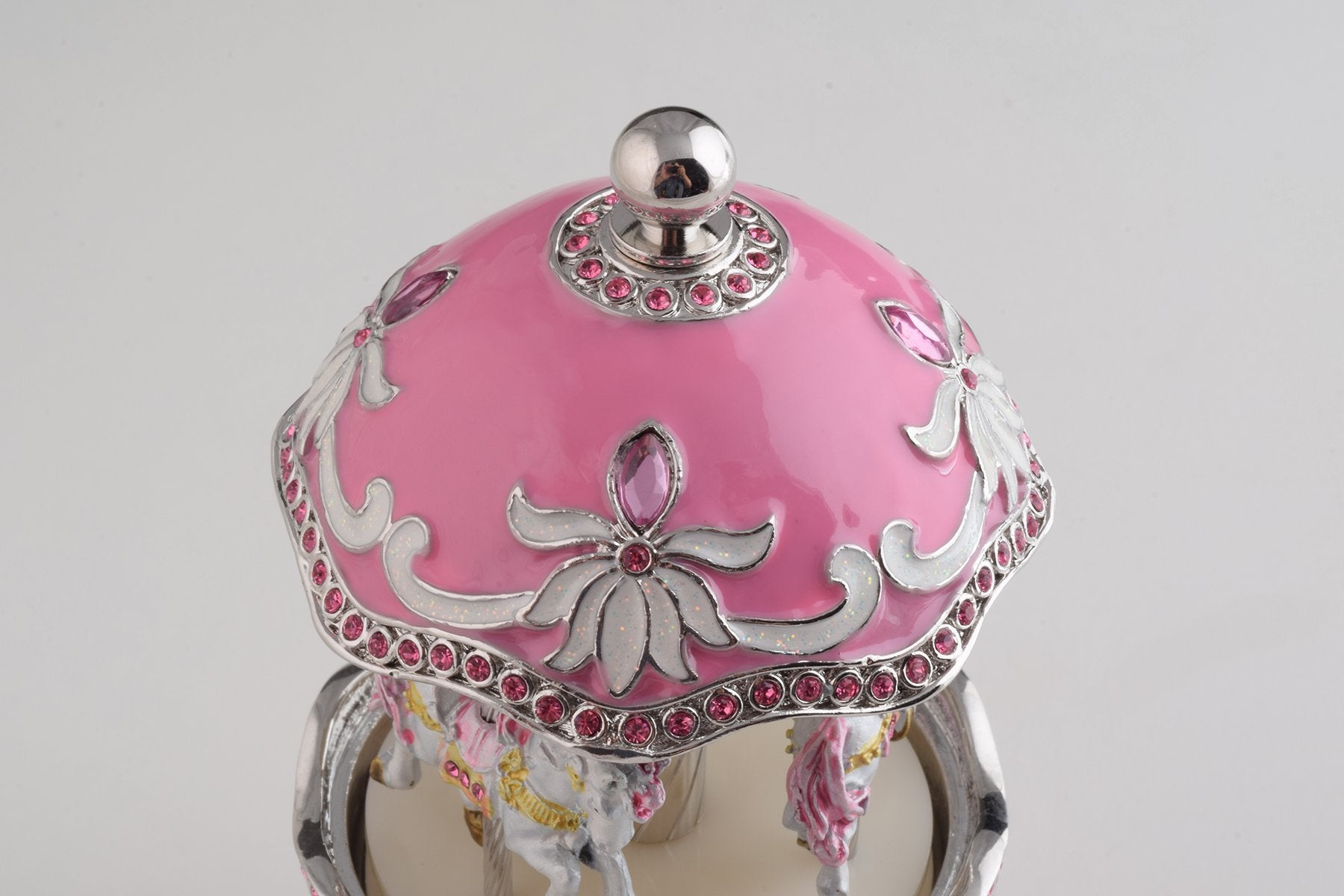 Keren Kopal Pink Musical Carousel Faberge Egg with White Royal Horses