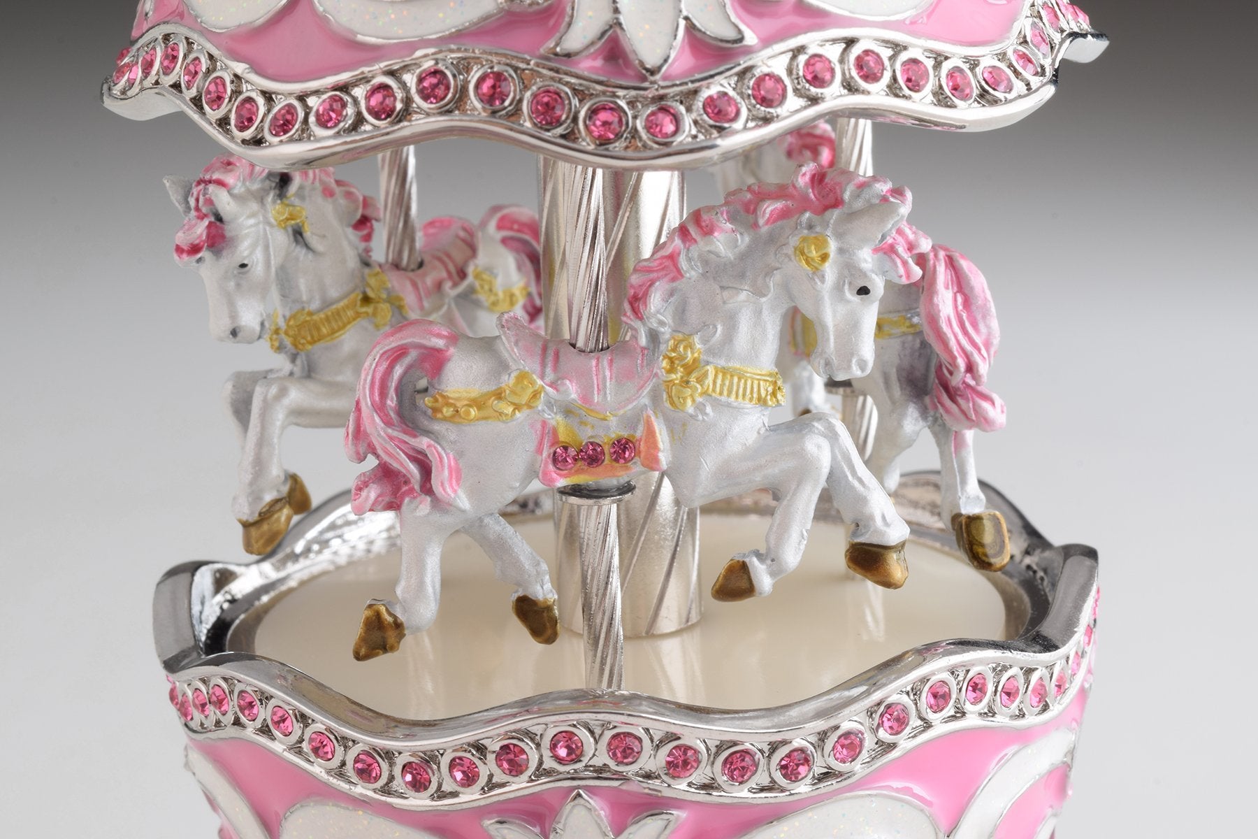 Keren Kopal Pink Musical Carousel Faberge Egg with White Royal Horses