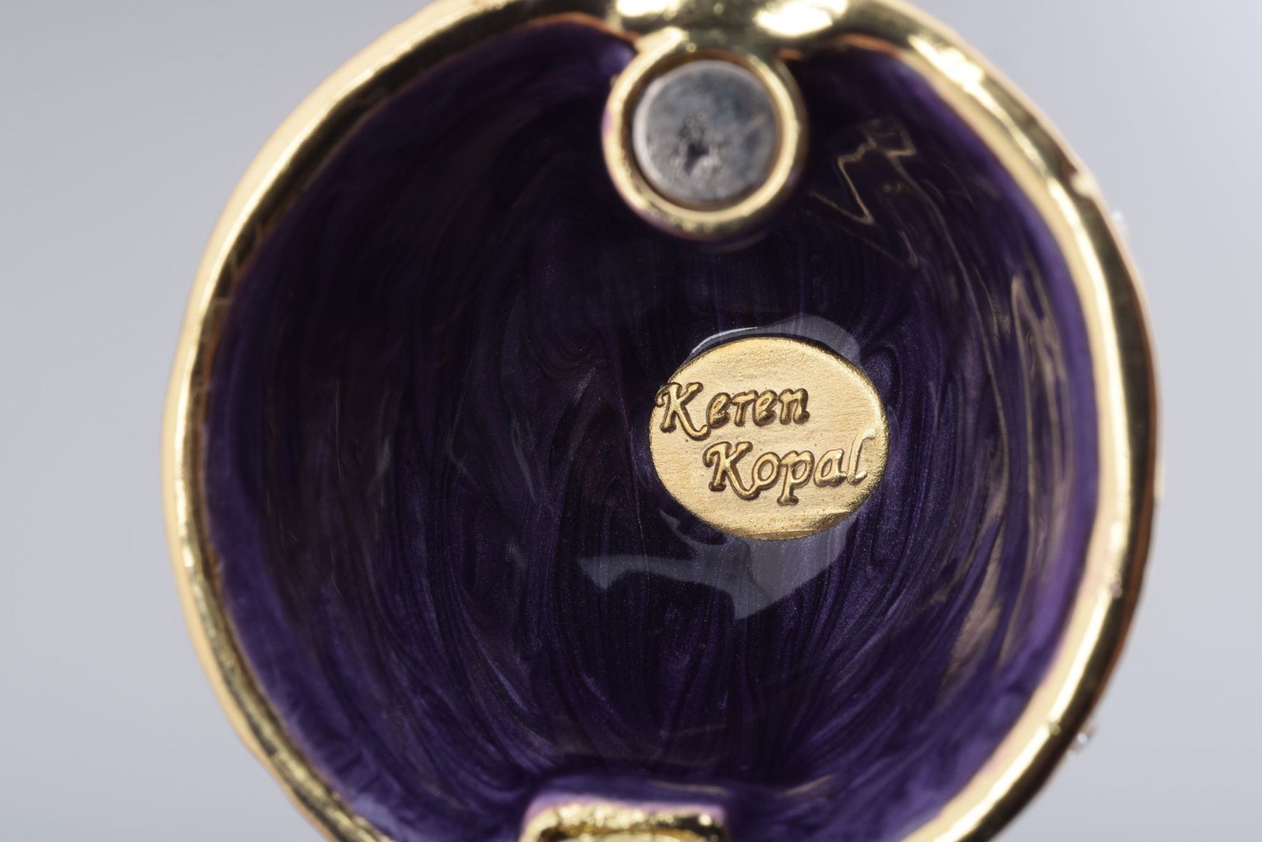 Keren Kopal Purple Faberge Style Egg with an Egg Pendant Inside
