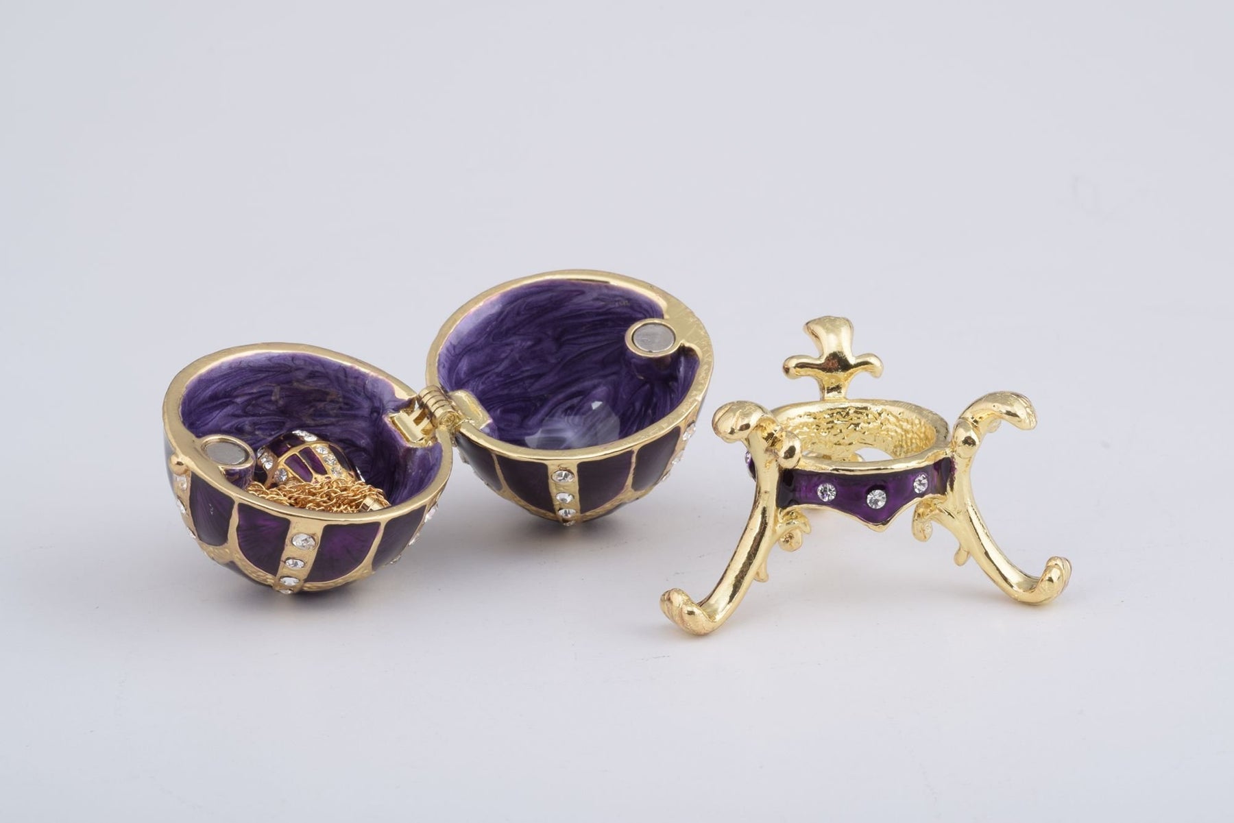 Keren Kopal Purple Faberge Style Egg with an Egg Pendant Inside
