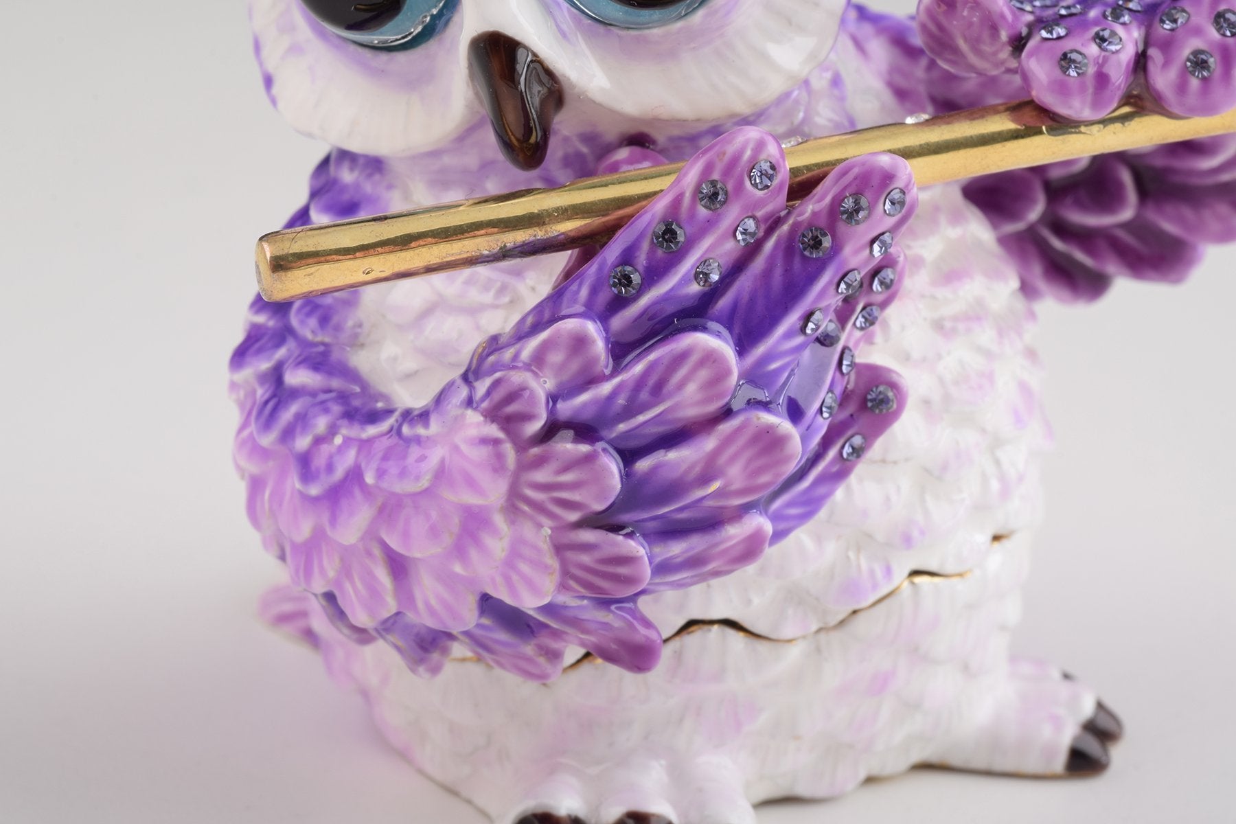 Keren Kopal Purple Owl Playing Flute Trinket Box