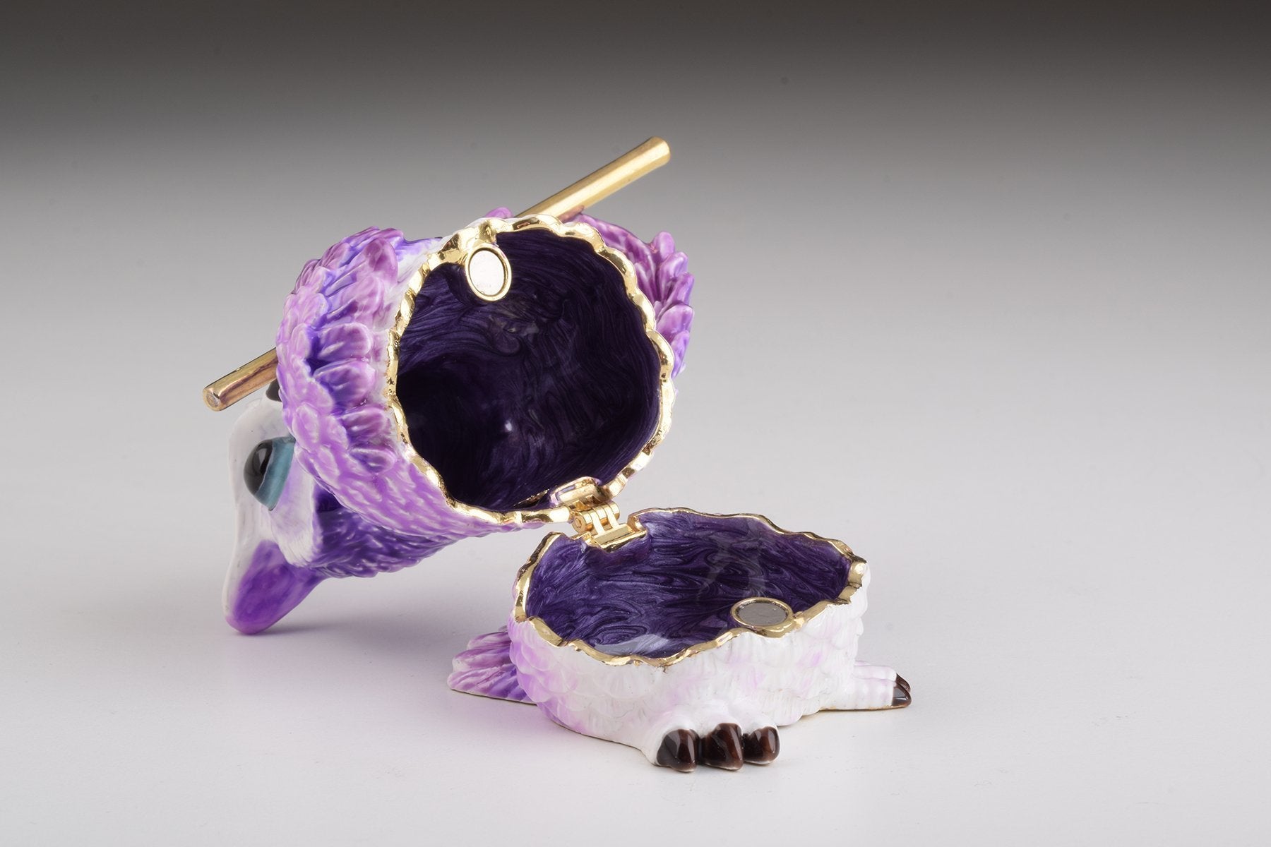 Keren Kopal Purple Owl Playing Flute Trinket Box