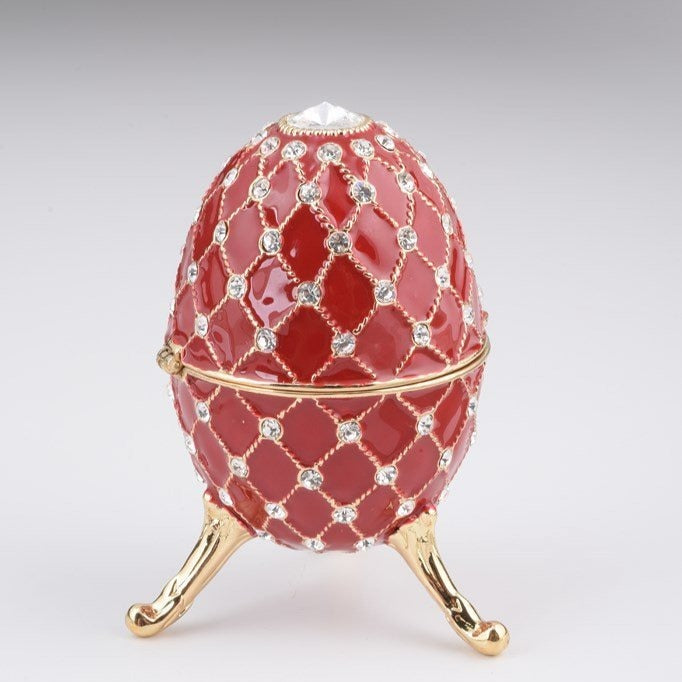 Keren Kopal Red Faberge Egg Trinket Box Decorated with Swarovski Crystals