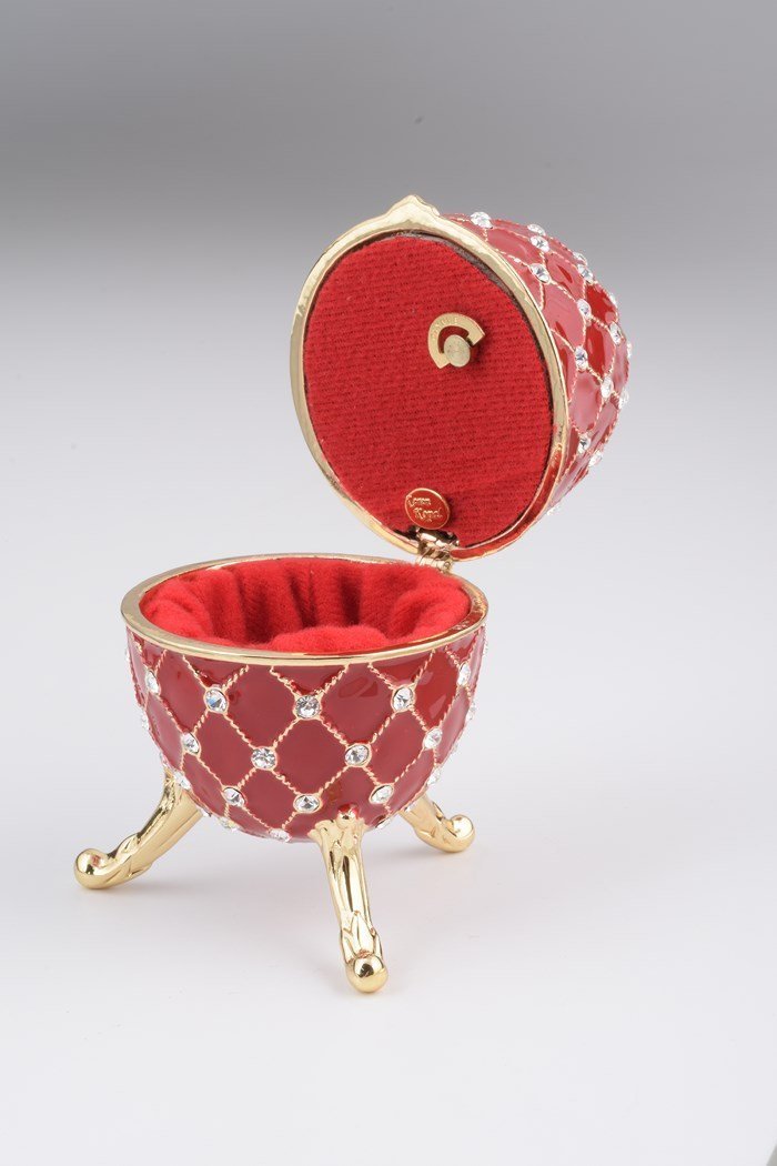 Keren Kopal Red Faberge Egg Trinket Box Decorated with Swarovski Crystals