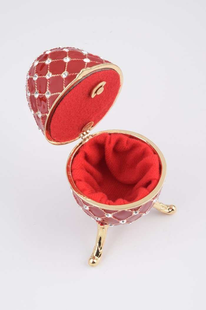 Keren Kopal Red Faberge Egg Trinket Box Decorated with Swarovski Crystals