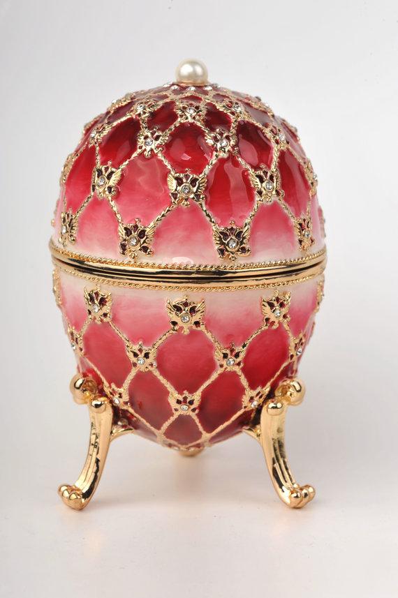 Keren Kopal Red Faberge Egg with Gold Clock Inside