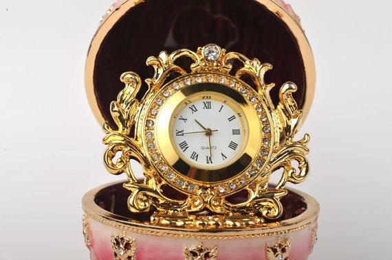 Keren Kopal Red Faberge Egg with Gold Clock Inside