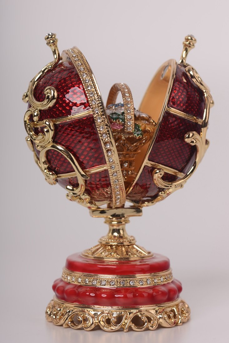 Keren Kopal Red Faberge Egg with a Removable Flower Bouquet