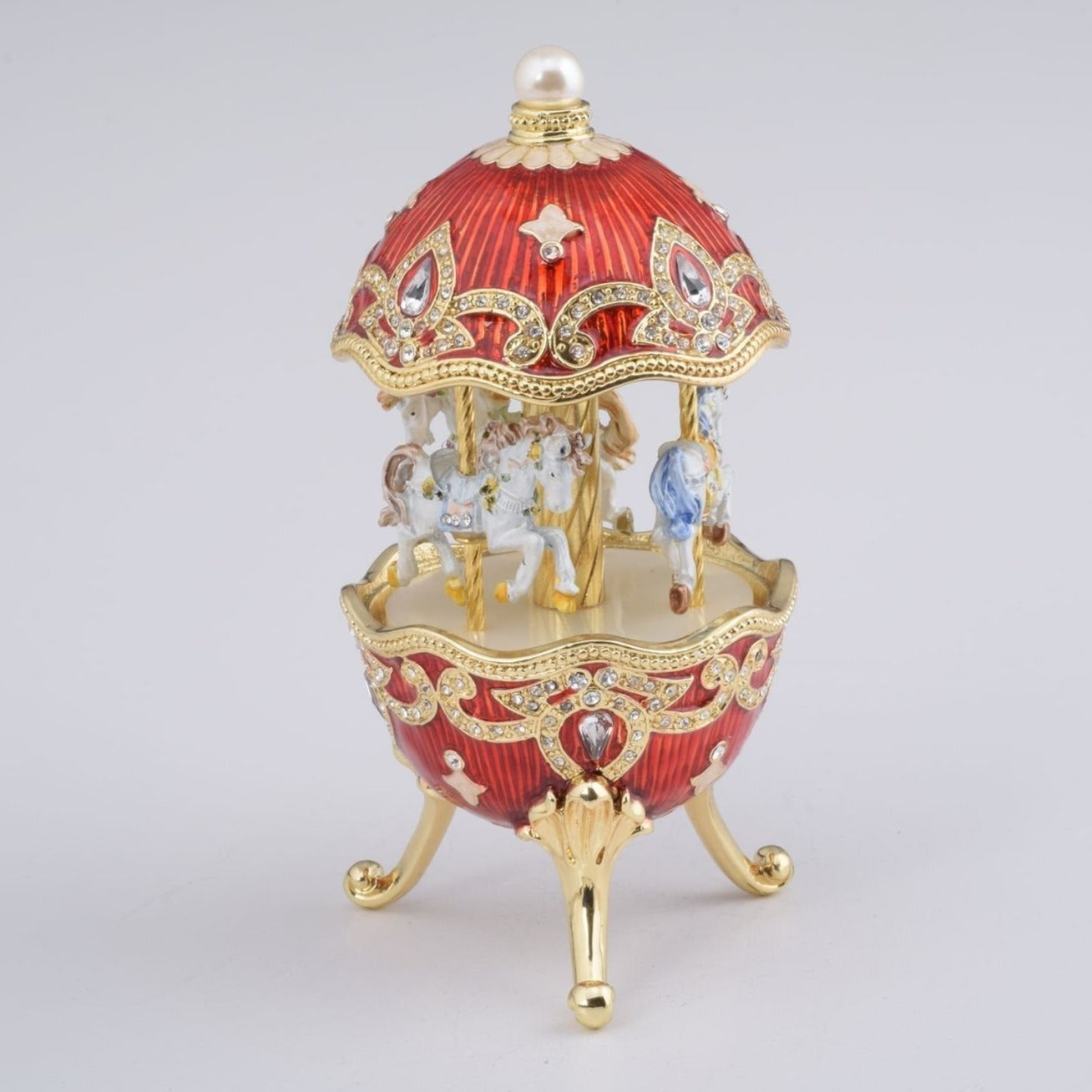Keren Kopal Red Wind up Horse Carousel Faberge Style Egg