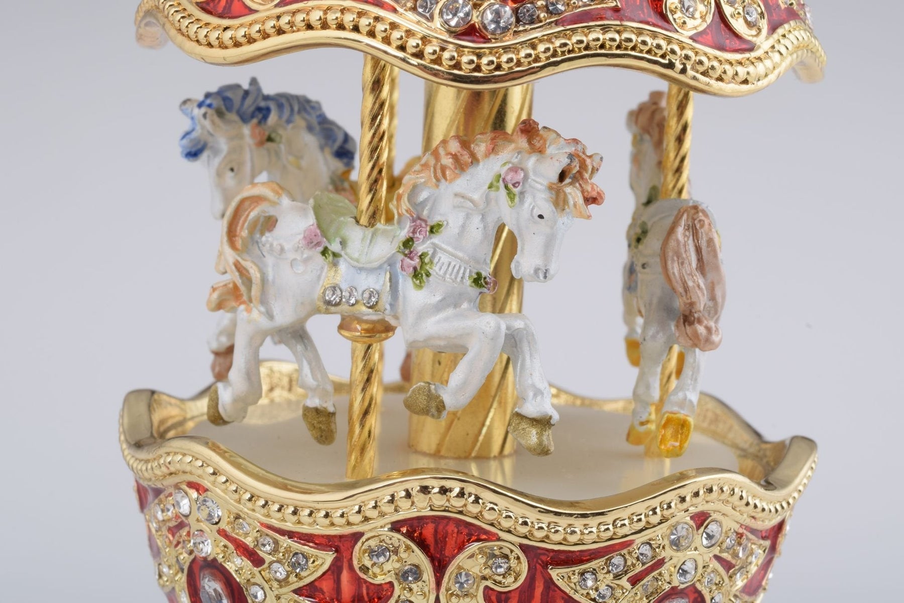 Keren Kopal Red Wind up Horse Carousel Faberge Style Egg