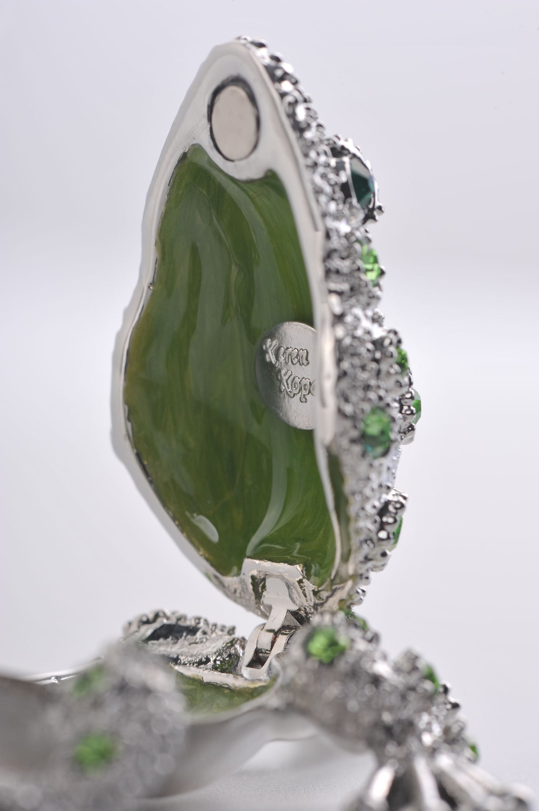Keren Kopal Silver Frog with Green Crystals