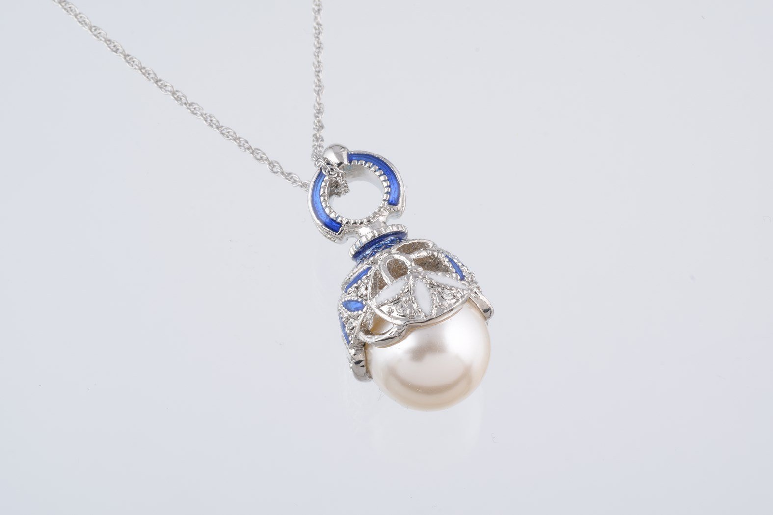 Keren Kopal Silver & Blue Pearl Egg Pendant Necklace
