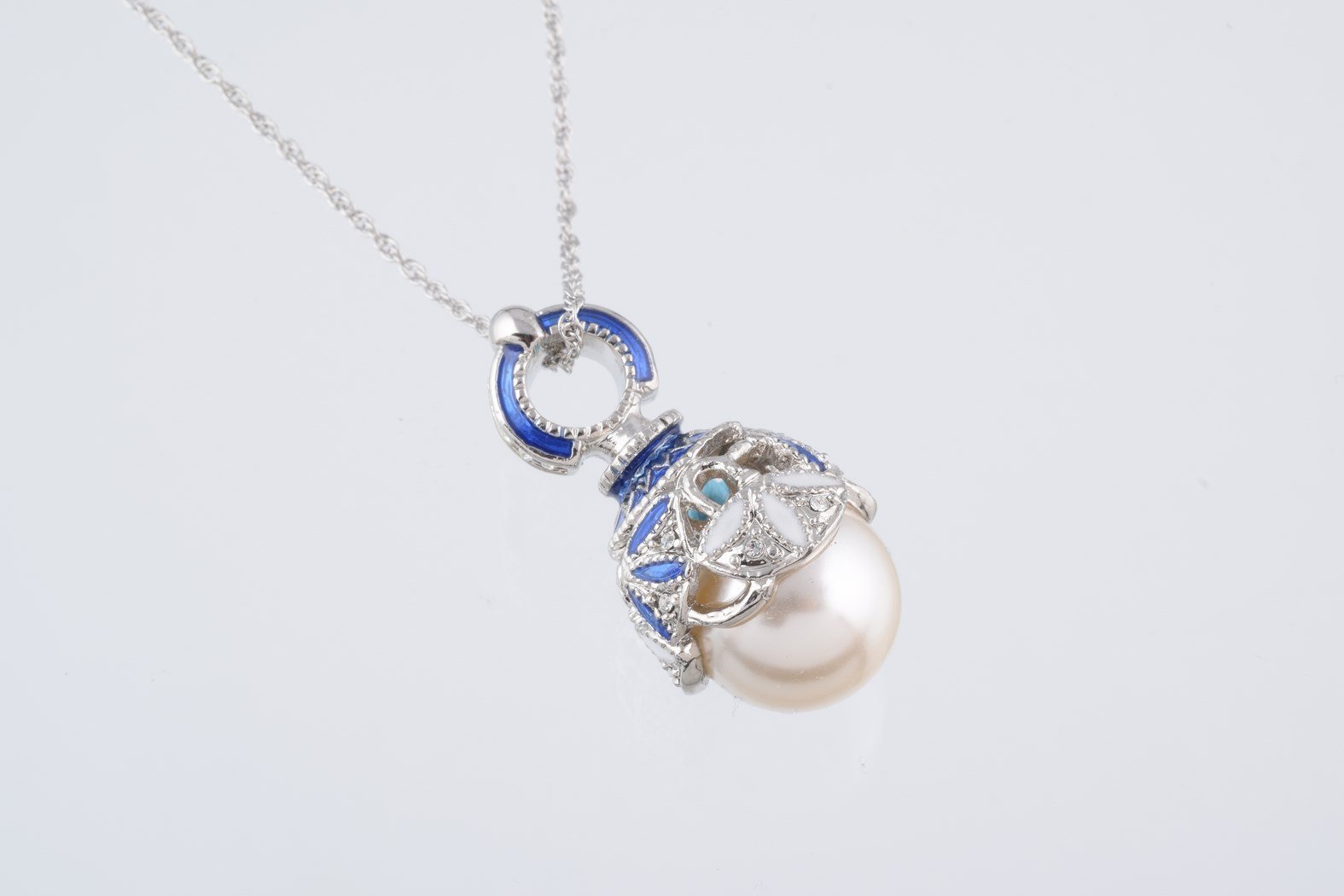 Keren Kopal Silver & Blue Pearl Egg Pendant Necklace