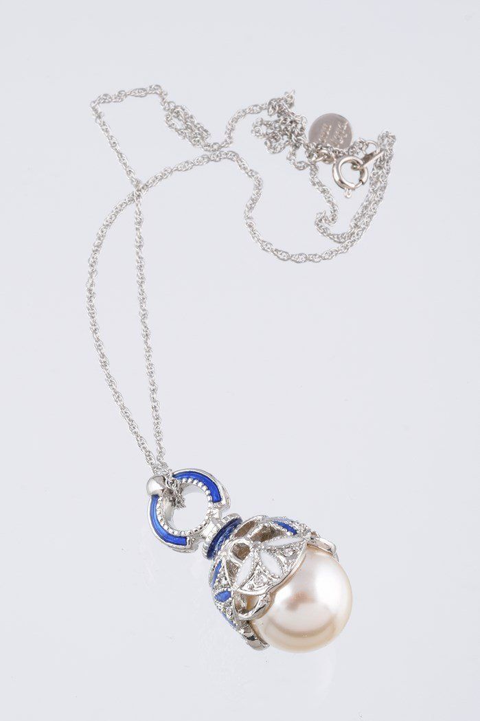 Keren Kopal Silver & Blue Pearl Egg Pendant Necklace