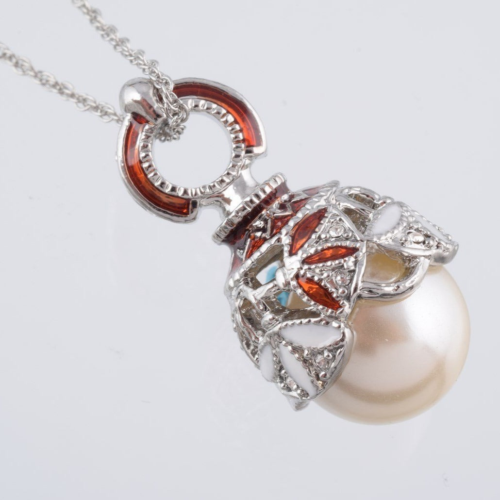 Keren Kopal Silver & Red Pearl Egg Pendant Necklace