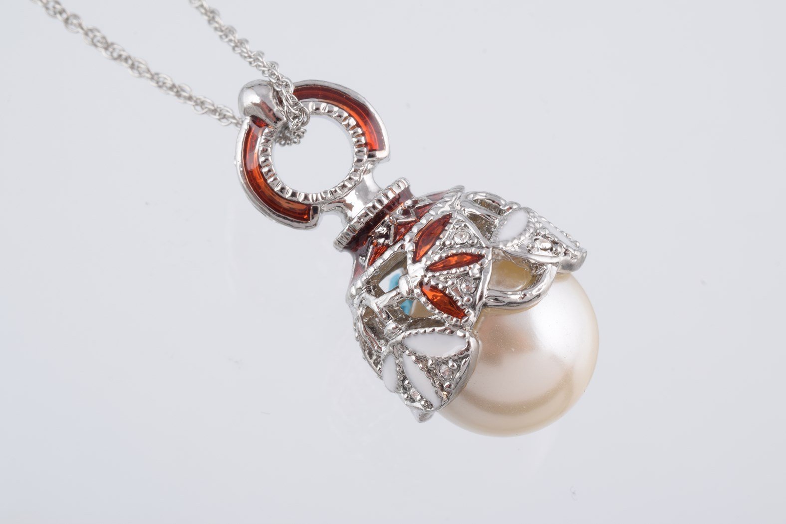 Keren Kopal Silver & Red Pearl Egg Pendant Necklace