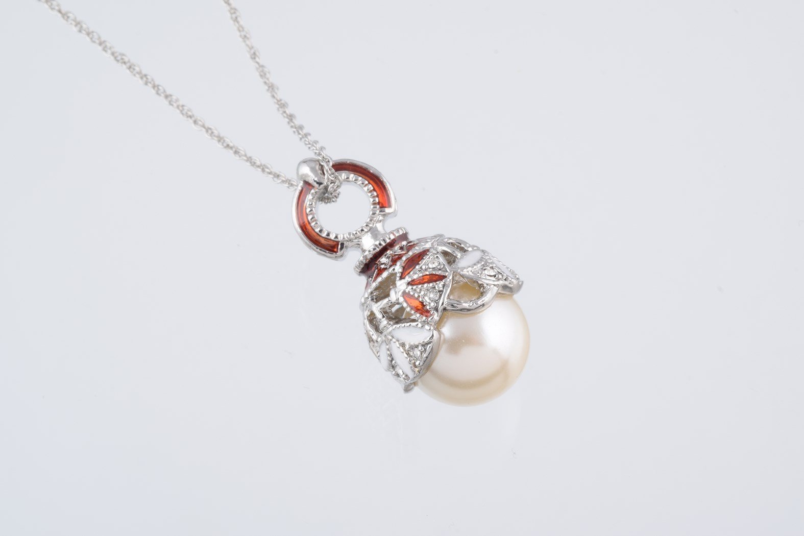 Keren Kopal Silver & Red Pearl Egg Pendant Necklace