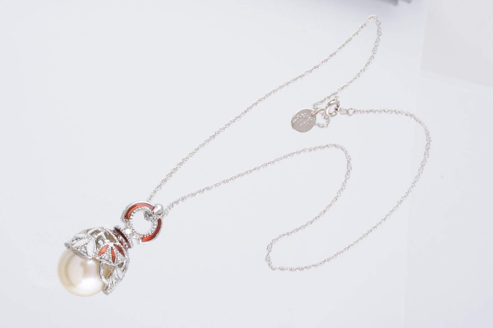 Keren Kopal Silver & Red Pearl Egg Pendant Necklace