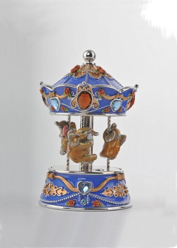 Keren Kopal Spinning Music Playing Blue Elephants Carousel