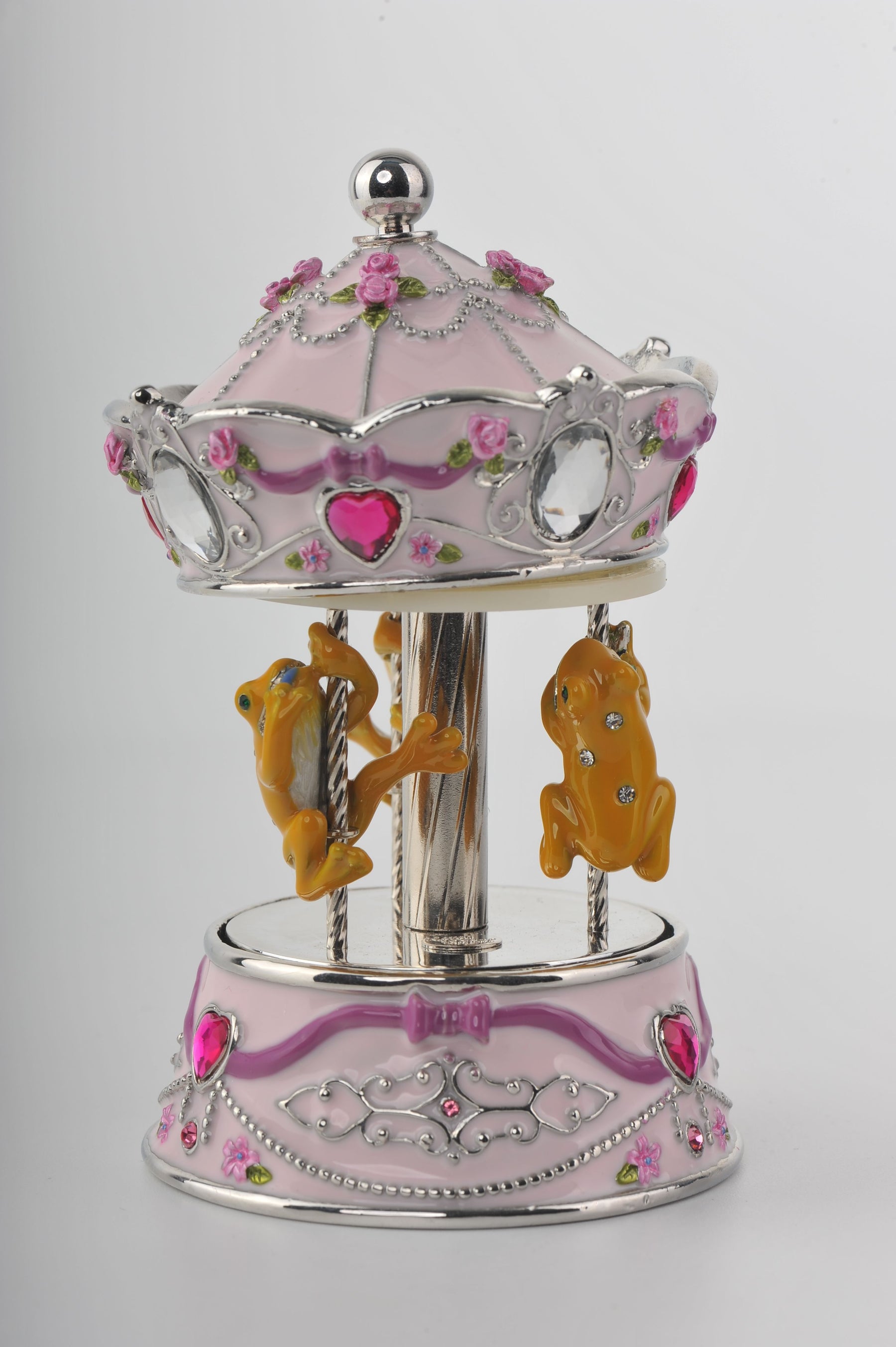 Keren Kopal Spinning Music Playing Pink Carousel with Yellow Frogs