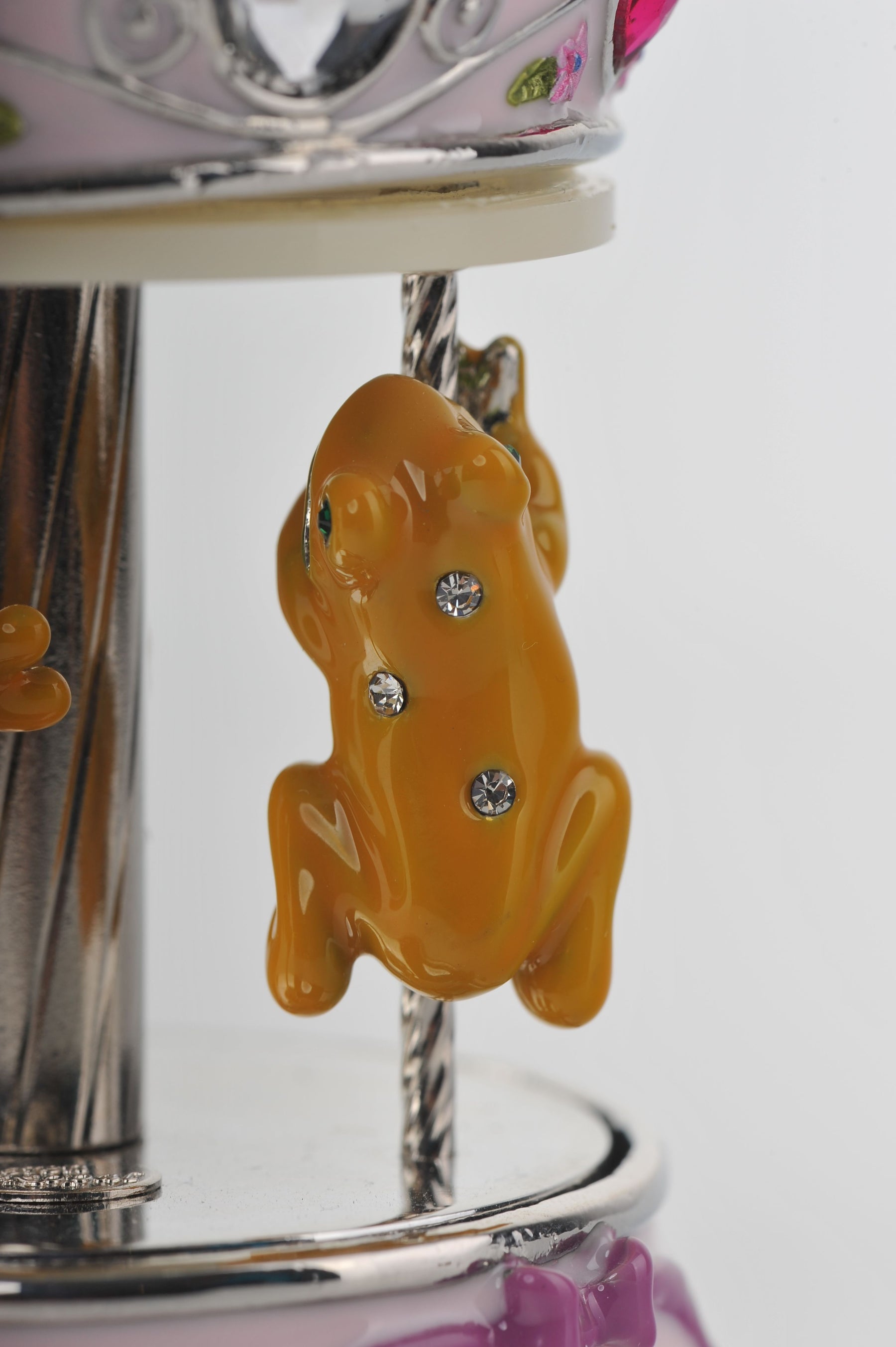 Keren Kopal Spinning Music Playing Pink Carousel with Yellow Frogs