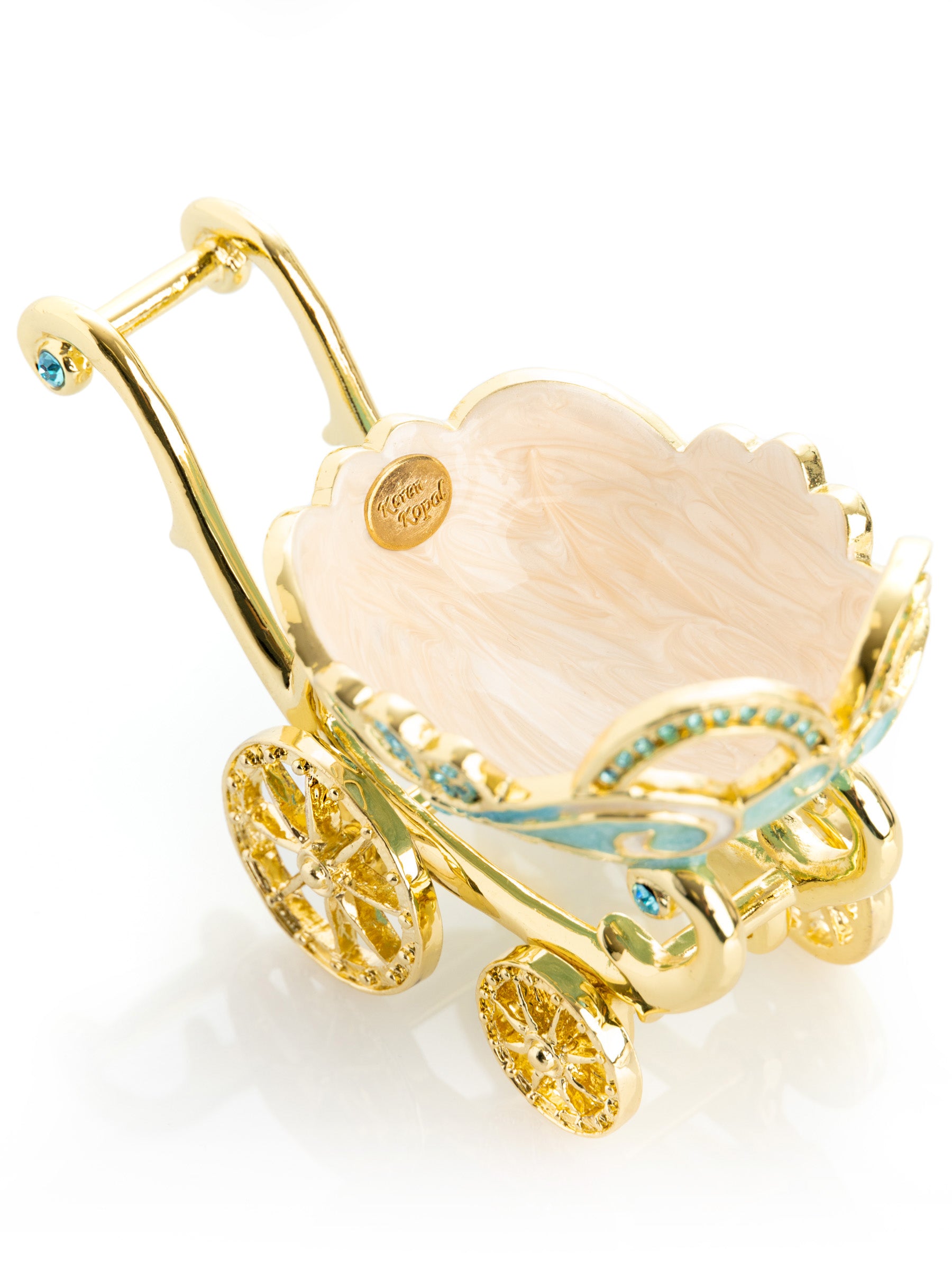 Keren Kopal Turquoise vintage Baby Carriage Trinket Box stroller
