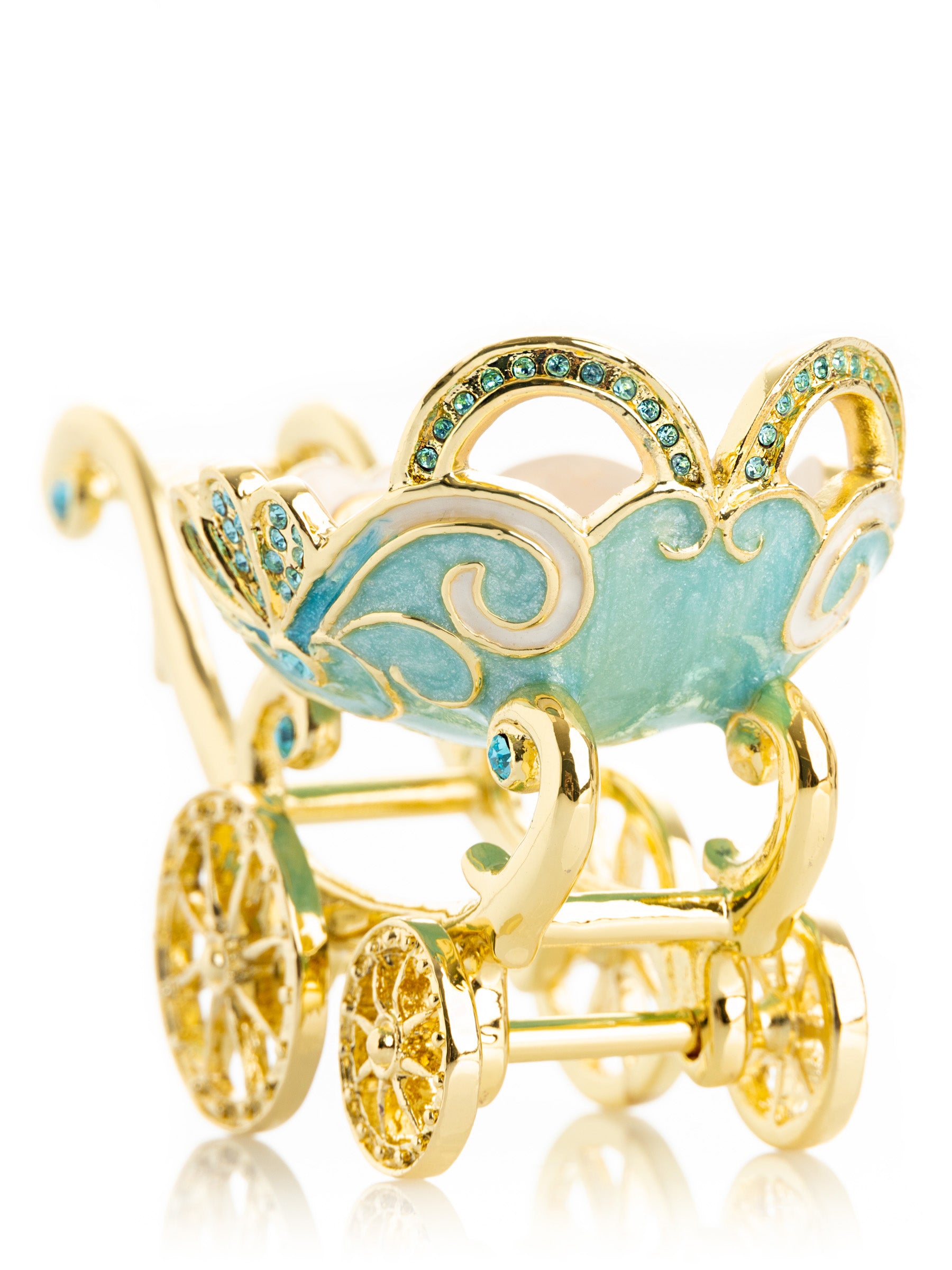 Keren Kopal Turquoise vintage Baby Carriage Trinket Box stroller