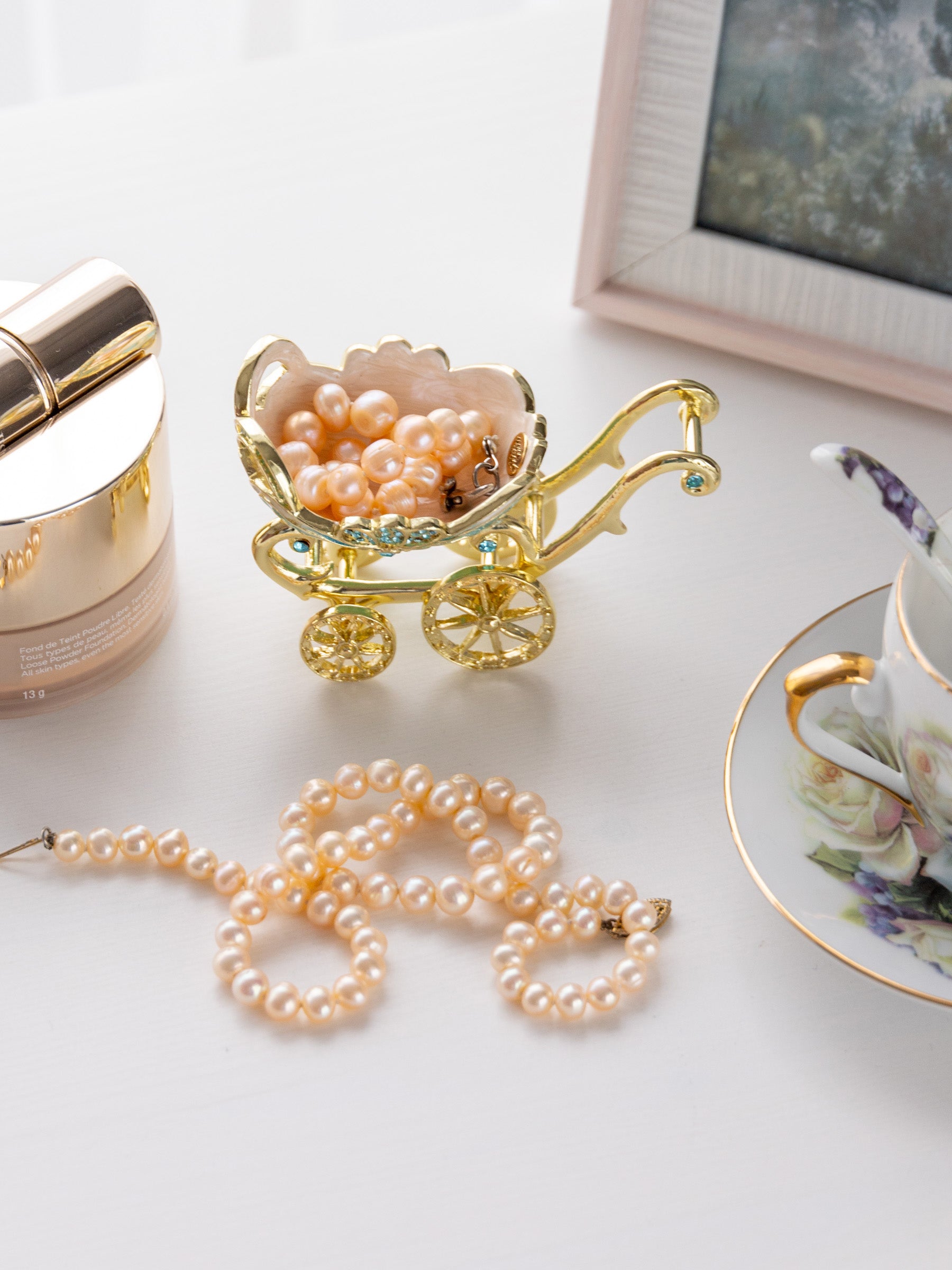 Keren Kopal Turquoise vintage Baby Carriage Trinket Box stroller