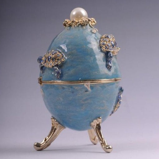 Keren Kopal Turtles Faberge Egg Trinket Box with a Surprise Turtle Pendant