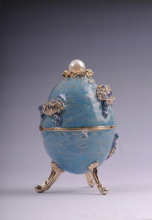 Keren Kopal Turtles Faberge Egg Trinket Box with a Surprise Turtle Pendant