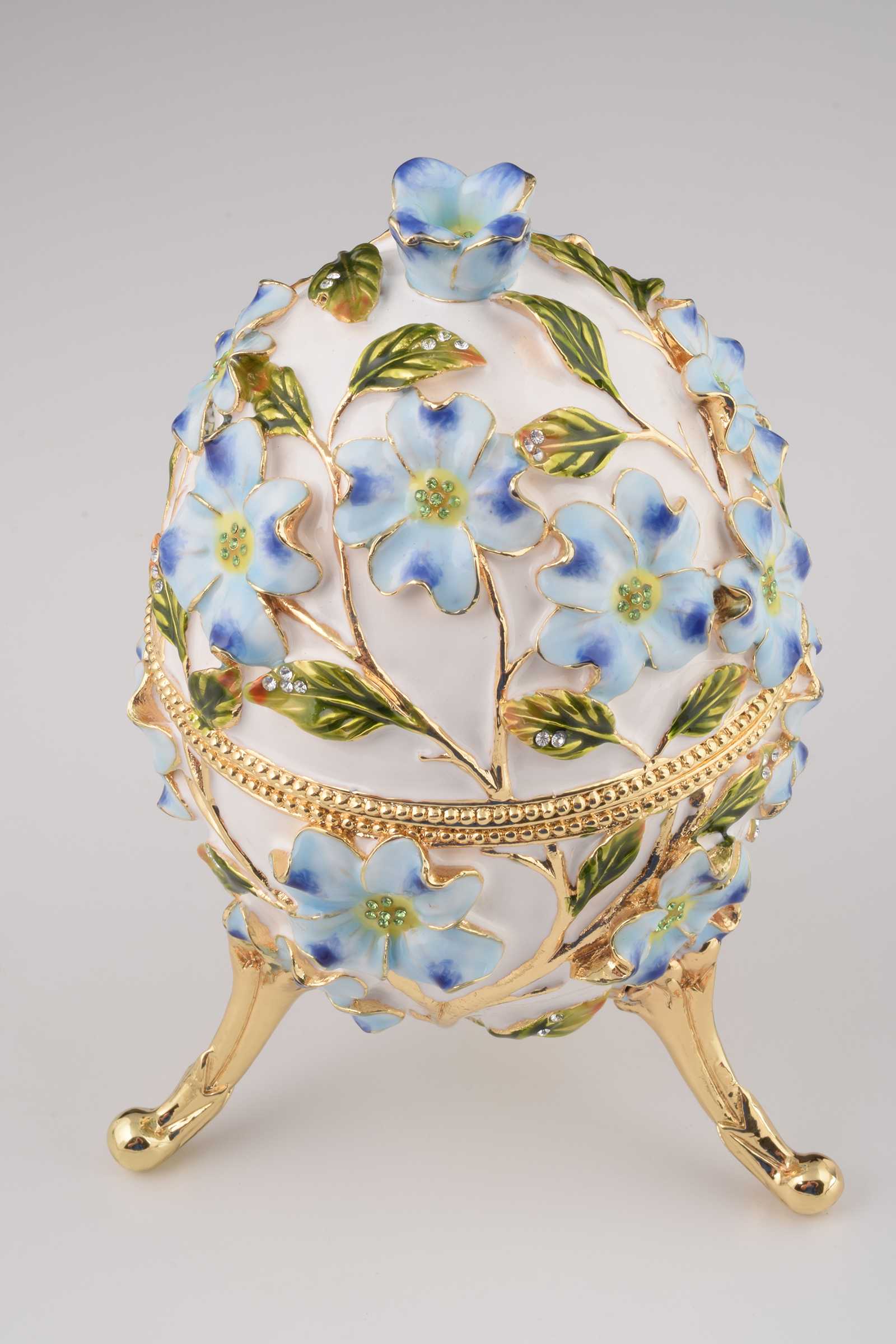 Keren Kopal White Faberge Egg with Flowers