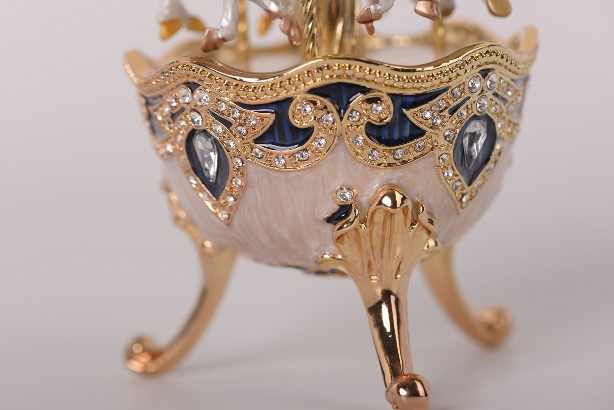 Keren Kopal White Faberge Egg with Horse Carousel