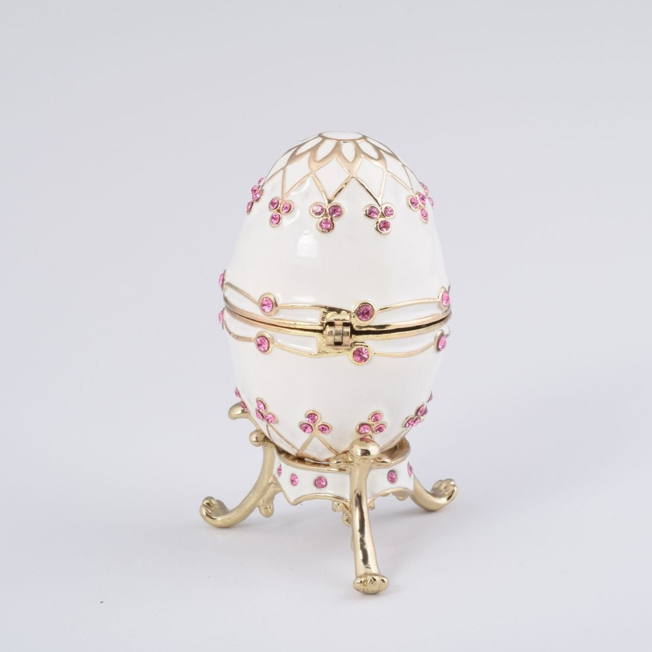 Keren Kopal White Faberge Egg with Pink Crystals