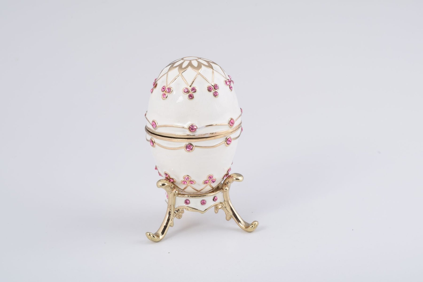 Keren Kopal White Faberge Egg with Pink Crystals