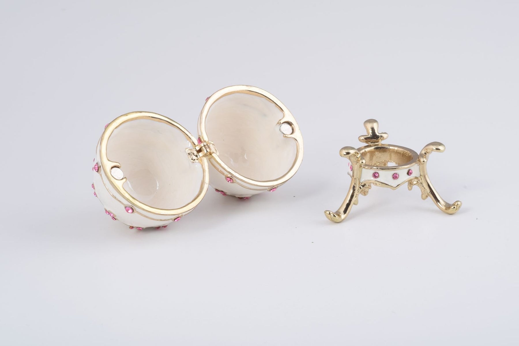 Keren Kopal White Faberge Egg with Pink Crystals