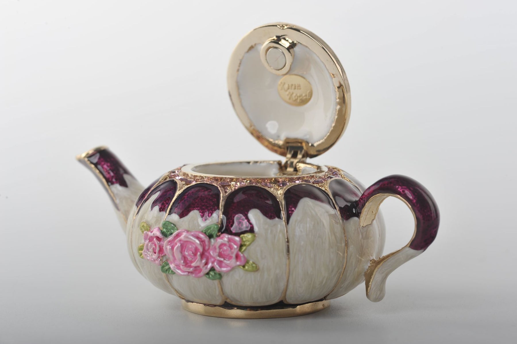 Keren Kopal White Teapot with Pink Roses