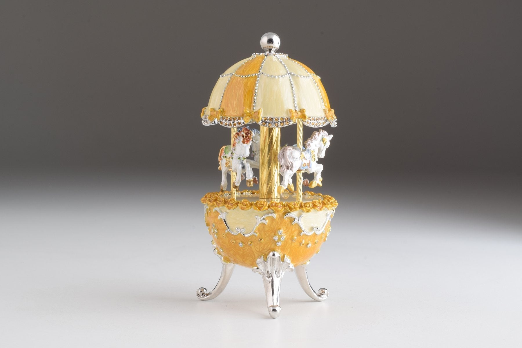 Keren Kopal Yellow Faberge Egg Carousel Wind up Music Box