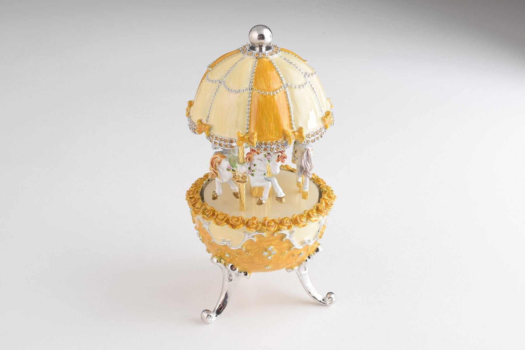 Keren Kopal Yellow Faberge Egg Carousel Wind up Music Box